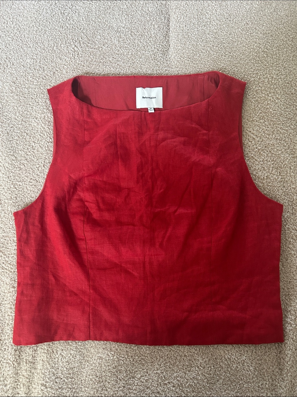 Reformation Red Linen-Blend Sleeveless Shell Top